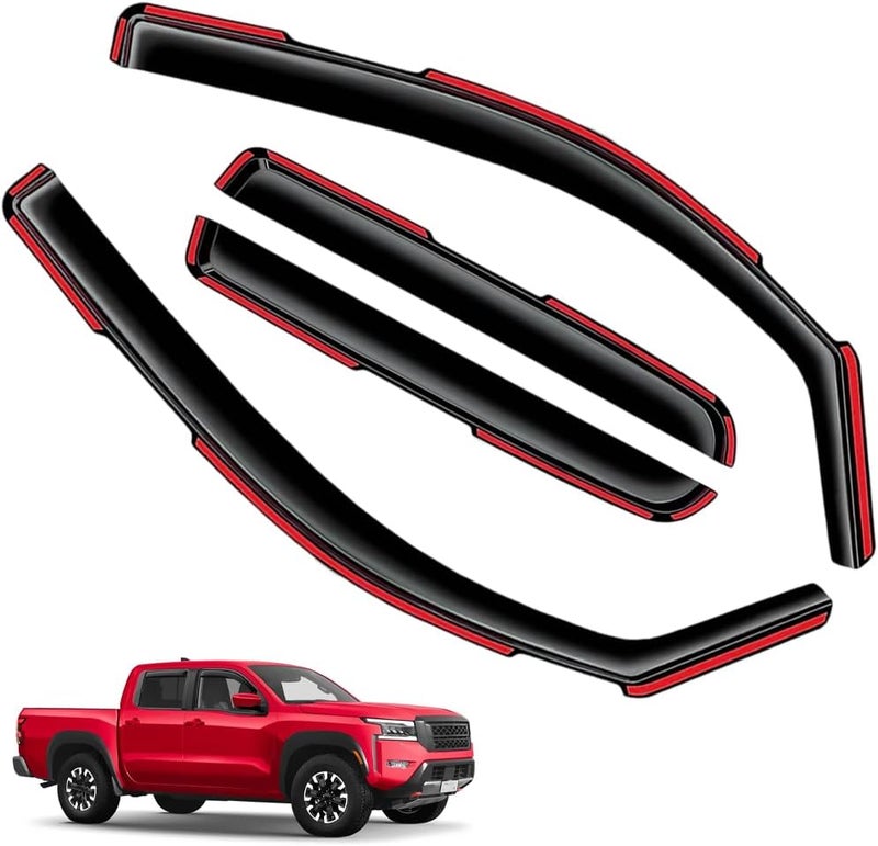 LONGKEES in-Channel Window Visors Rain Guards FIT Nissan Frontier 2022-2025 Crew Cab (2022-2025) – 4-Piece in-Channel Dark-Smoke Polycarbonate Vent Deflectors - Image 1